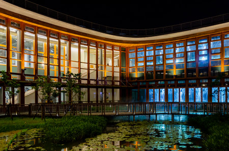 Taiwan, NOV 11 2010 - Night view of a building of Taipei International Flora Expositionのeditorial素材