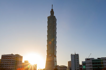 Taiwan, DEC 31 2010 - Sunset view of the Taipei 101のeditorial素材