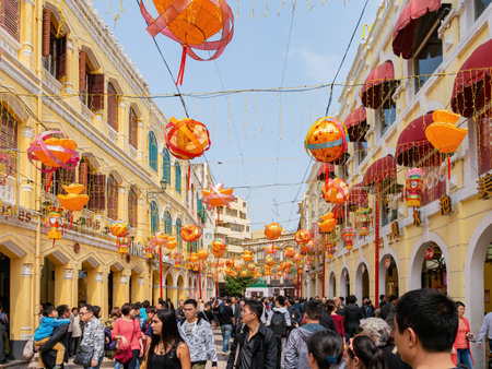 Macau, FEB 11 2013 - Sunnny view of the Senado Squareのeditorial素材