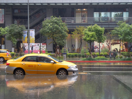 Taiwan, SEP 6 2010 - Rainy view of the exterior of Shin Kong Mitsukoshiのeditorial素材