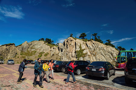 Taiwan, SEP 19 2013 - Sunny landscape of the Wuling Parking of Hehuanshan mountainのeditorial素材