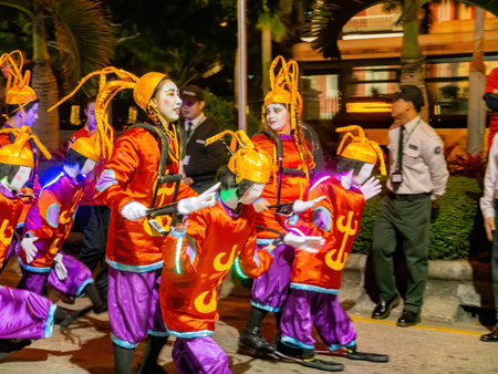 Macau, FEB 12 2013 - Night view of the Macau Chinese New Year Paradeのeditorial素材