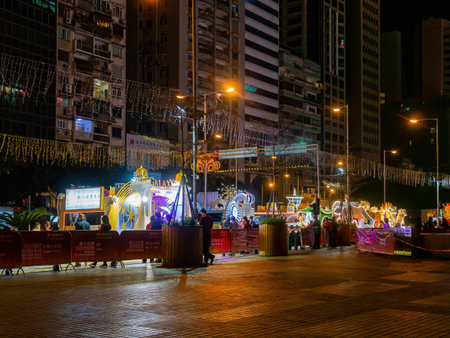 Macau, FEB 12 2013 - Night view of the Macau Chinese New Year Paradeのeditorial素材
