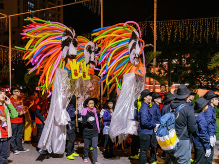 Macau, FEB 12 2013 - Night view of the Macau Chinese New Year Paradeのeditorial素材