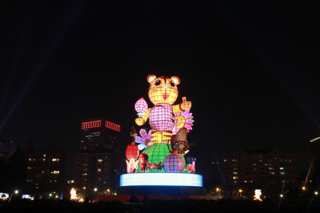 Taiwan, MAR 5 2010 - Night view of the First Full Moon Festival celebrationのeditorial素材