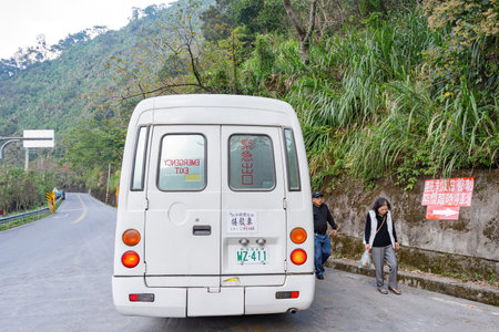 Taiwan, JAN 27 2013 - Shuttle bus for the cherry tree blossom eventのeditorial素材