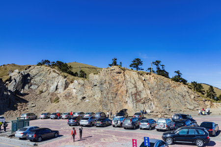 Taiwan, JAN 18 2013 - Sunny landscape of the Wuling Parking of Hehuanshan mountainのeditorial素材