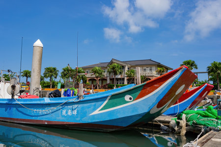 Taipei, FEB 11 2010 - Sunny view of the harbor of Tamsui Fisherman's Wharfのeditorial素材