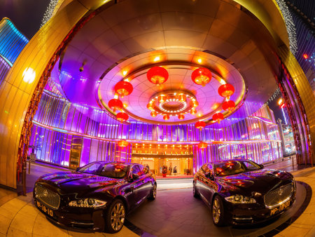 Macau, FEB 9 2013 - Night exterior view of the Casino Lisboaのeditorial素材