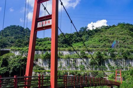 Taiwan, FEB 12 2010 - Sunny view of the Danlan Suspension Bridgeのeditorial素材