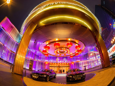 Macau, FEB 9 2013 - Night exterior view of the Casino Lisboaのeditorial素材