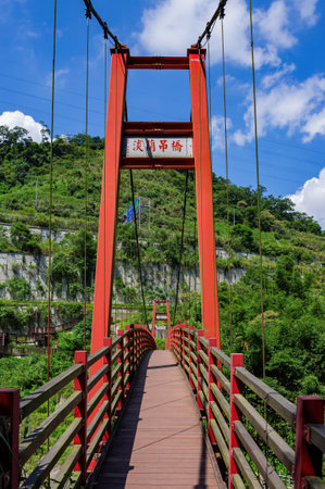 Taiwan, FEB 12 2010 - Sunny view of the Danlan Suspension Bridgeのeditorial素材