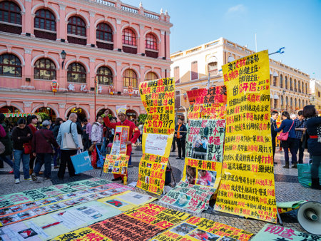 Macau, FEB 11 2013 - Man protest in the Senado Squareのeditorial素材