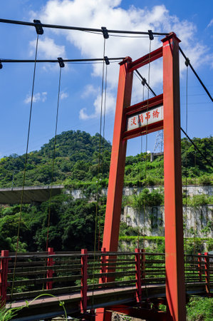Taiwan, FEB 12 2010 - Sunny view of the Danlan Suspension Bridgeのeditorial素材