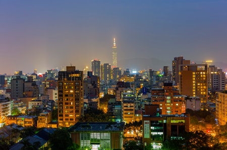 Taiwan, FEB 9 2010 - Twilight high angle view of the Taipei cityscapeのeditorial素材