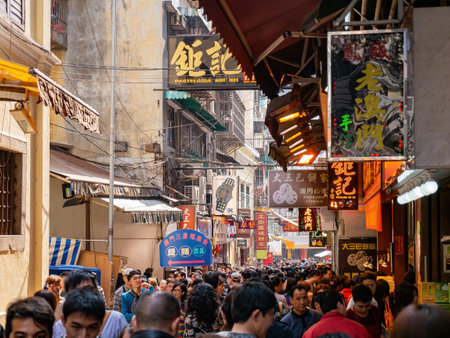 Macau, FEB 12 2013 - Many people walking near the Company Of Jesus Squareのeditorial素材