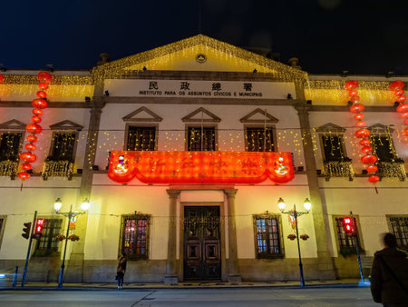 Macau, FEB 10 2013 - Night view of the Senado Squareのeditorial素材
