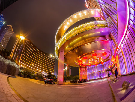 Macau, FEB 9 2013 - Night exterior view of the Casino Lisboaのeditorial素材