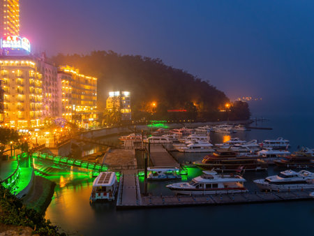 Taiwan, MAR 23 2013 - Night Beautiful landscape of the sunmoon lakeのeditorial素材
