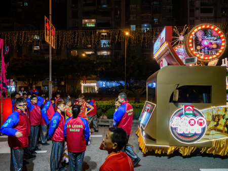 Macau, FEB 12 2013 - Night view of the Macau Chinese New Year Paradeのeditorial素材