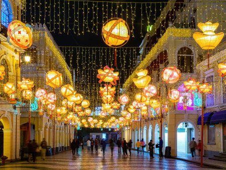 Macau, FEB 10 2013 - Night view of the Senado Squareのeditorial素材