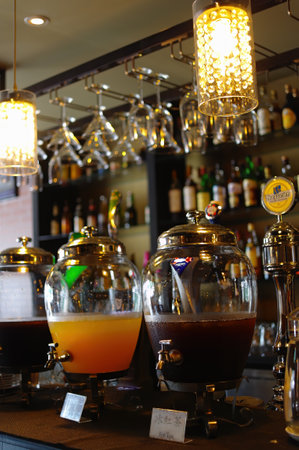 Taipei, JAN 1 2010 - Interior view of a bar with ice tea, tap beerのeditorial素材