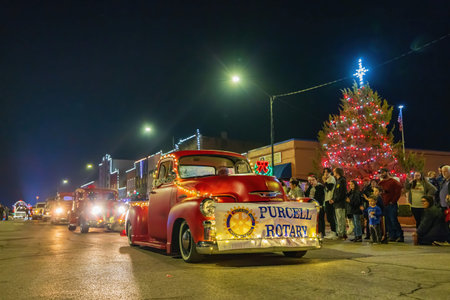 Oklahoma, DEC 8 2022 - Night view of the Purcell's Christmas Parade
