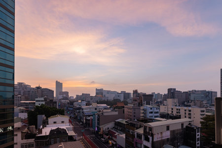 Tainan, JAN 4 2023 - Sunrise aerial view of the Tainan downtown cityscapeのeditorial素材