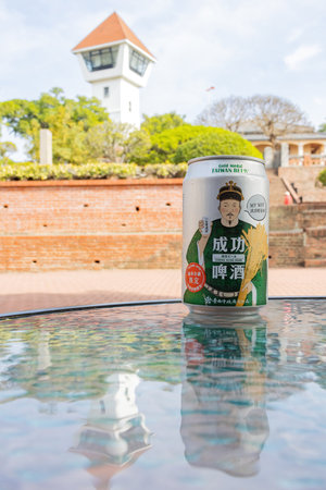 Tainan, JAN 5 2023 - Close up shot of special local beer in the Anping Old Fortのeditorial素材