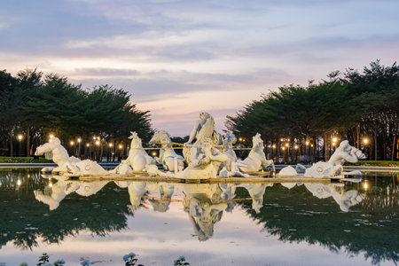 Tainan, JAN 5 2023 - Sunny exterior view of the Apollo Fountain Plaza of Chimei Museumのeditorial素材
