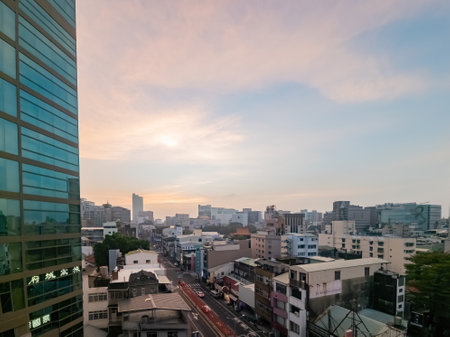 Tainan, JAN 4 2023 - Sunrise aerial view of the Tainan downtown cityscapeのeditorial素材