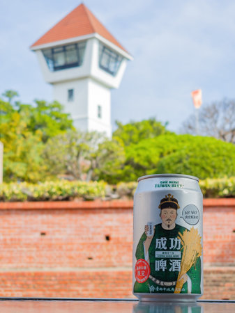 Tainan, JAN 5 2023 - Close up shot of special local beer in the Anping Old Fortのeditorial素材