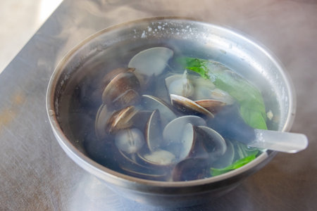 Close up shot of a hot clam soup at Taipei, Taiwan
