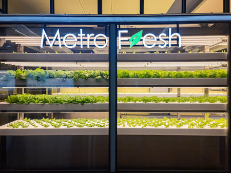 Taipei, DEC 23 2022 - Interior view of a modern indoor greenhouse growing vegetables