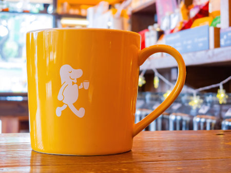 Taipei, JAN 3 2023 - Close up shot of a Cama cafe mugのeditorial素材