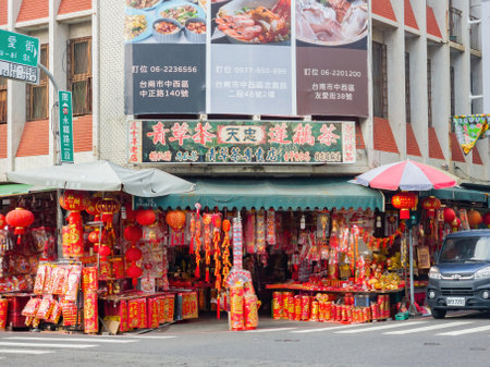 Tainan, JAN 5 2023 - Corner store selling traditional new year itemsのeditorial素材