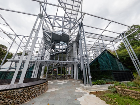 Taipei, DEC 18 2022 - Sunny view of a modern greenhouseのeditorial素材