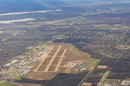 Aerial view of the Dallas city downtown cityscape at USA
