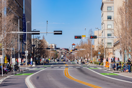 Oklahoma, JAN 15 2023 - A crowd of people eagerly awaiting the start of the Martin Luther King Jr. Day parade in the bustling downtown area of Oklahoma Cityのeditorial素材