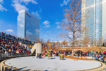 Oklahoma, JAN 21 2023 - Lion dance performance in the Lunar New Year Festivalのeditorial素材