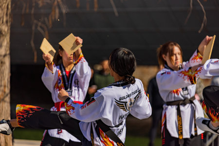 Oklahoma, JAN 21 2023 - Sunny view of Korean Kung Fu performanec in Lunar New Year Festivalのeditorial素材