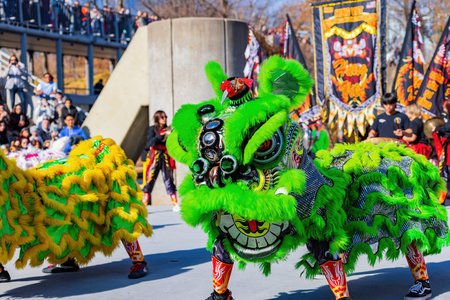 Oklahoma, JAN 21 2023 - Lion dance performance in the Lunar New Year Festival
