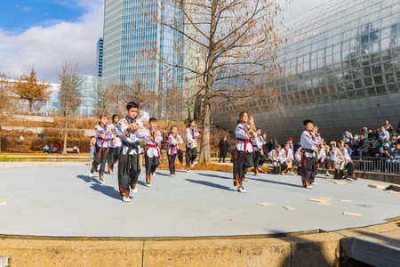 Oklahoma, JAN 21 2023 - Sunny view of Korean Kung Fu performanec in Lunar New Year Festivalのeditorial素材