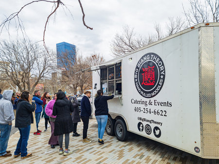 Oklahoma, JAN 21 2023 - Many people waiting for the Big bang theory Chinese food truck