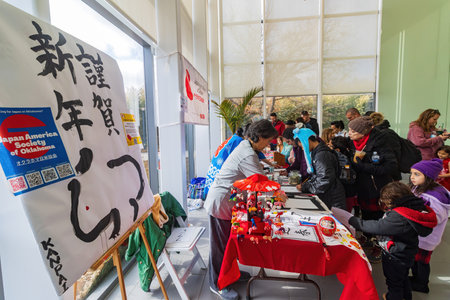 Oklahoma, JAN 21 2023 - Japanese Calligraphy experence in the Lunar New Year Festivalのeditorial素材