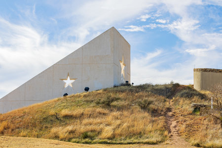 Sunny exterior view of the Gray County Safety Rest Area at Texasの写真素材