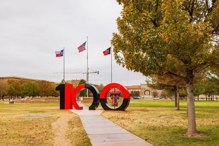 Texas, NOV 23 2022 - Overcast view of the campus of Texas Tech University celebration of 100 yearsのeditorial素材