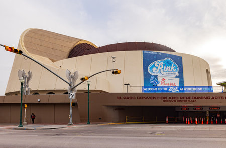Texas, NOV 25 2022 - Overcast view of the Abraham Chavez Theatre of El Paso downtownのeditorial素材