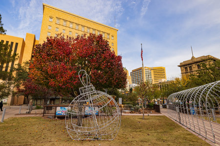 Texas, NOV 25 2022 - Afternoon view of the San Jacinto Plaza with Christmas decorationのeditorial素材
