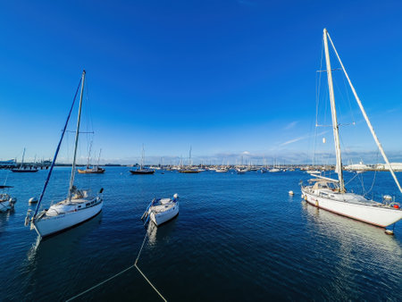 San Diego, FEB 24 2023 - Sunny view of the San Diego Bay with many shipsのeditorial素材